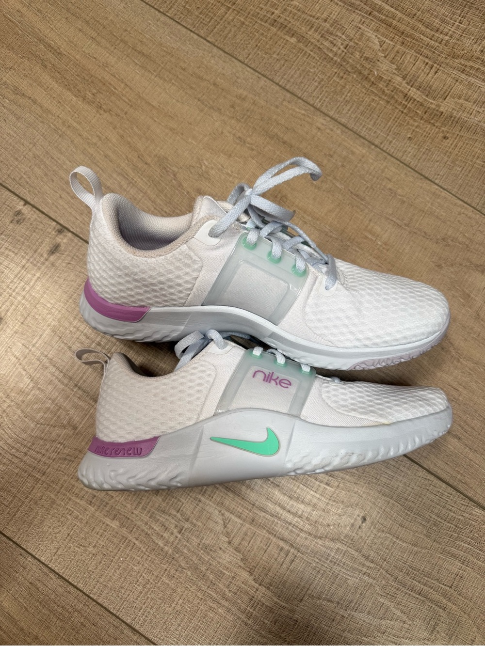 Nike  White Sneakers with Mint Swoosh and Lavender Accents